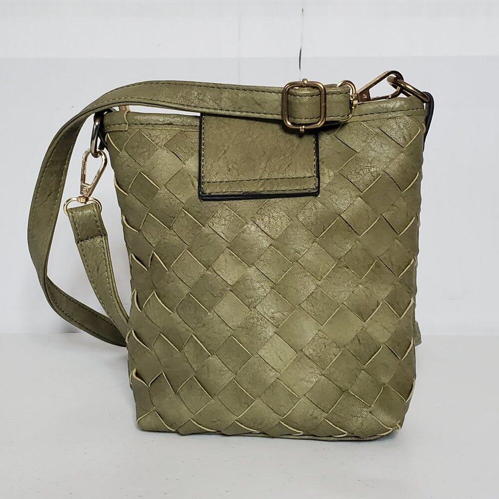 Vintage Boho Olive Green Turquoise Medallion Woven Festival Crossbody Bag - Picture 8 of 11